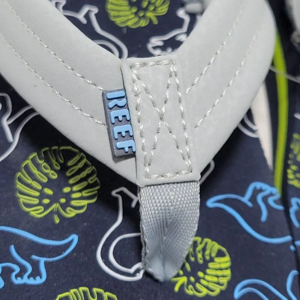 Reef Flip Flop Sandals Toddler Boy Size 12 Ahi Dino Dinosaur Gray Blue Backstrap